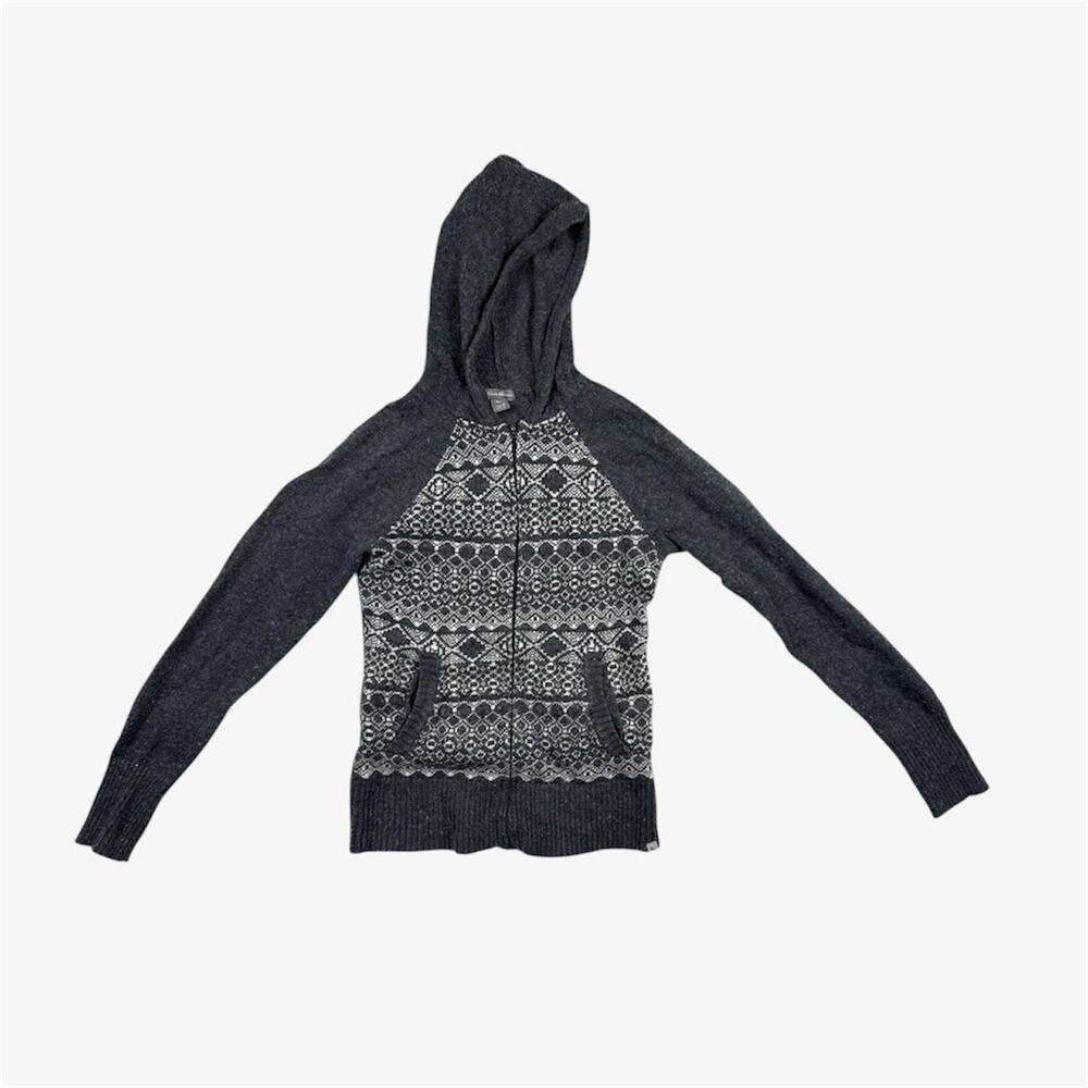 Eddie Bauer  grey white knitted sweater zip up with hood - size small